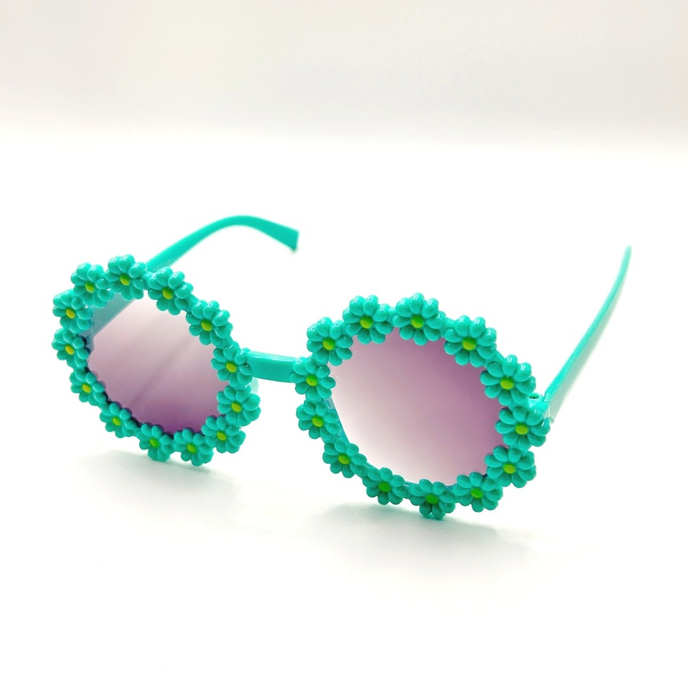 Daisy Boutique Sunglasses Kids OS Teal Flower Frame Retro Boho Summer Sunnies
